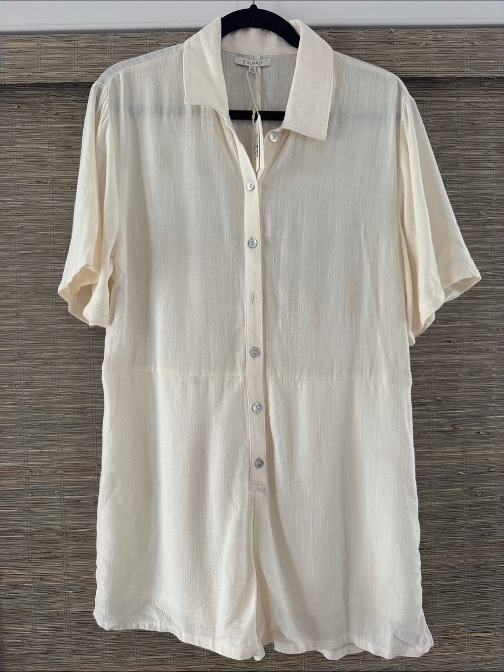 Z Supply Cream Short Sleeve Button-Front Romper